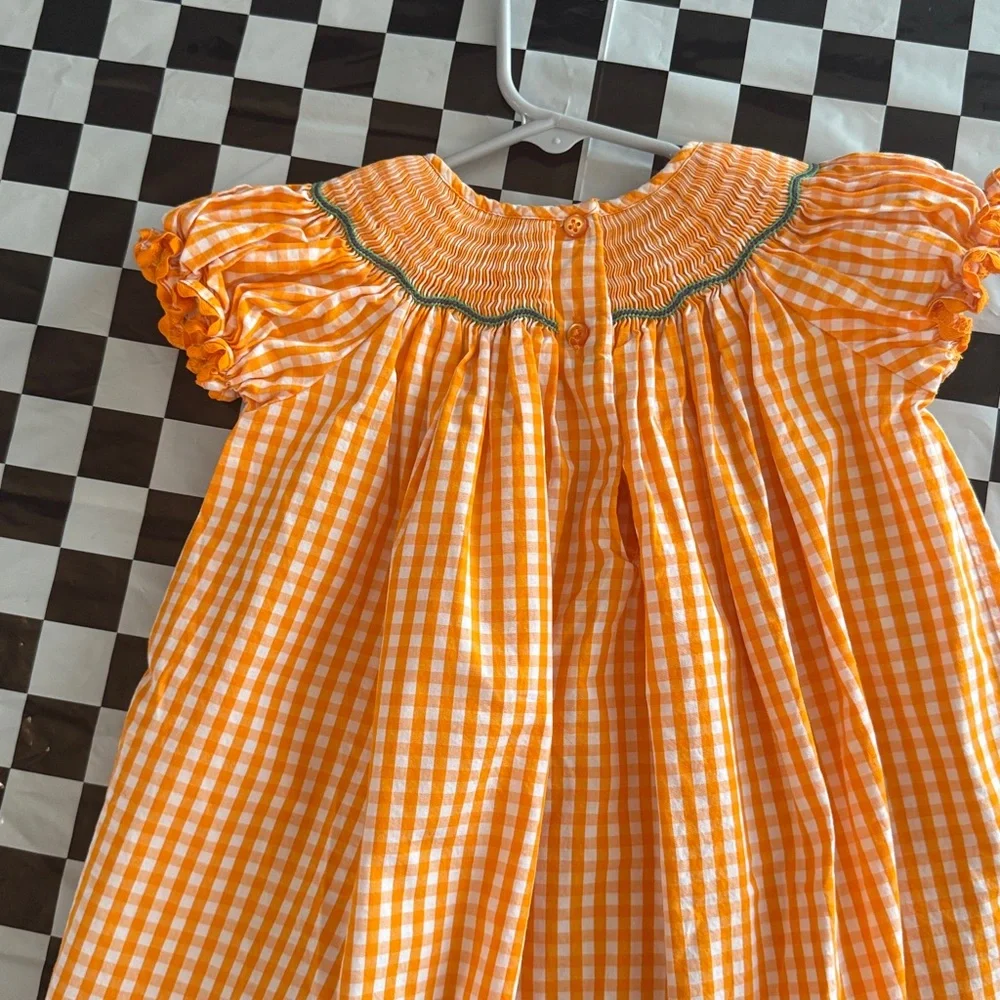 Marmellata Orange and White Gingham Dress with Pumpkin Detail - Picture 4 of 4